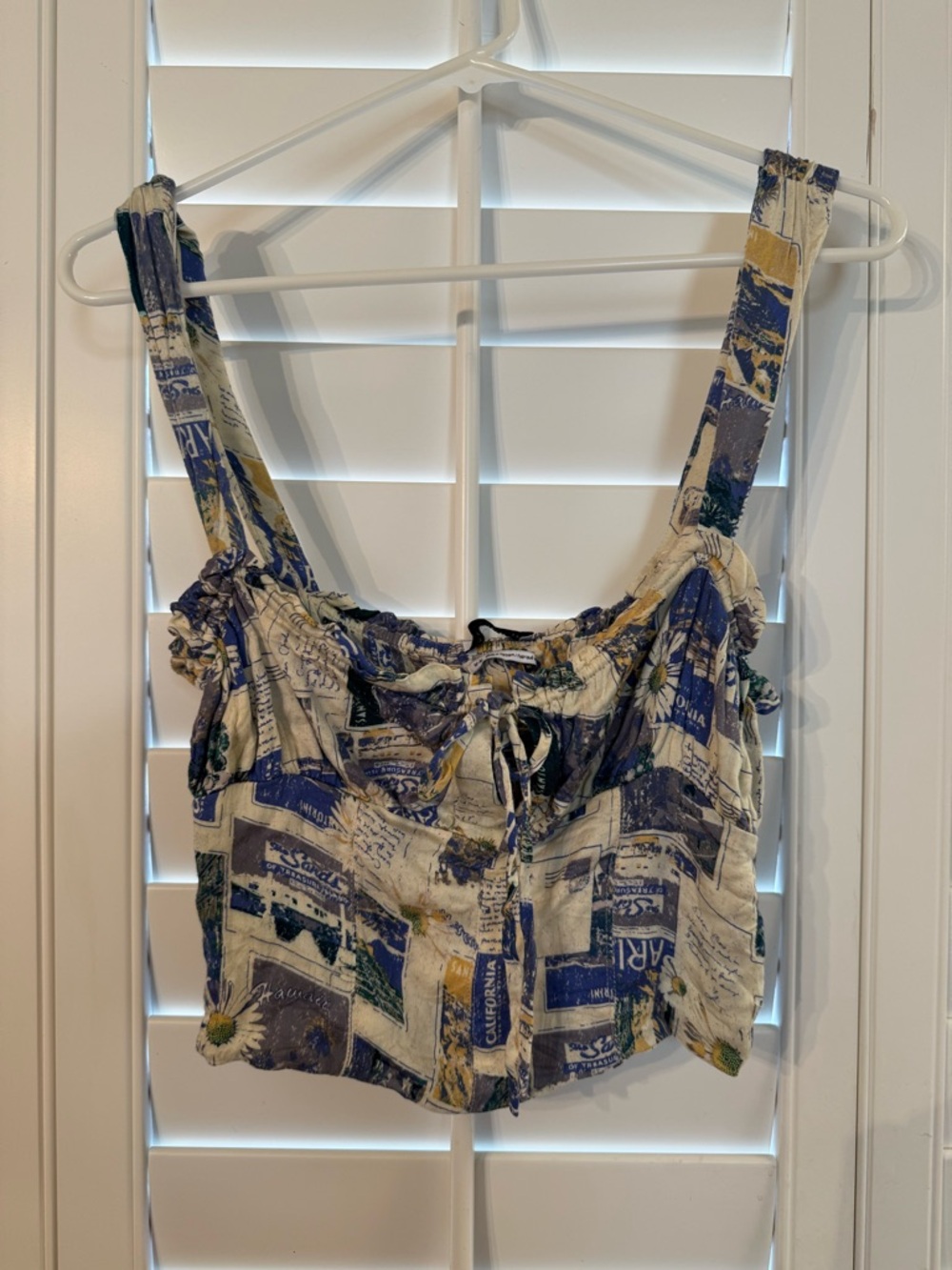 Urban Outfitters Blue & Cream Printed Tie-Front Crop Top